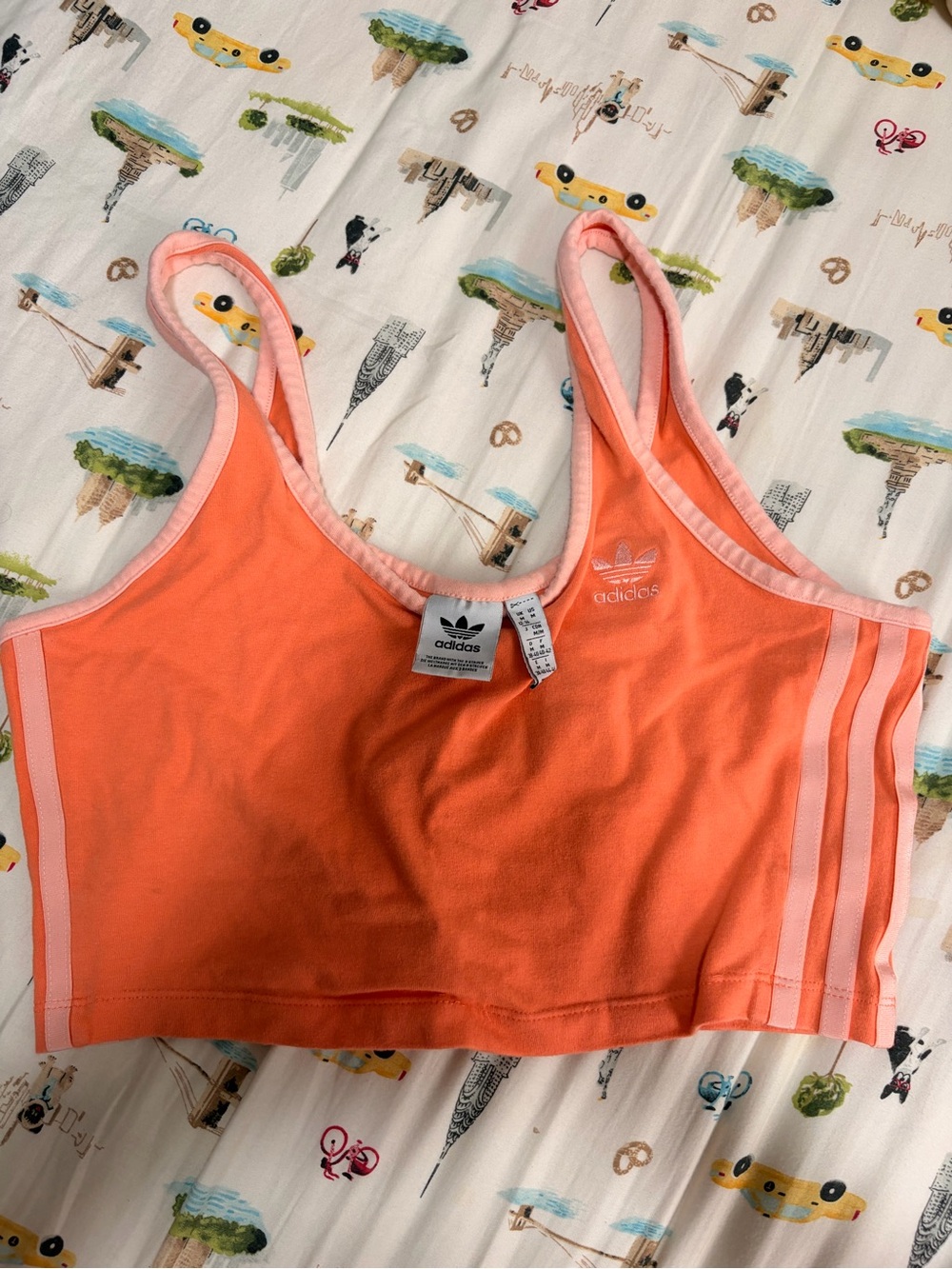 adidas Coral Orange & Light Pink Striped Sports Bra Crop Top